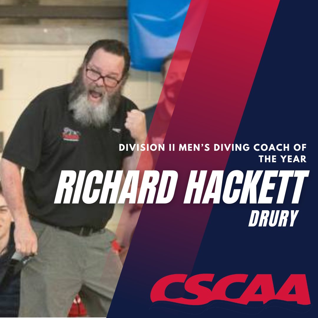 CSCAA (@cscaa) on Twitter photo Congratulations to our Division II Men's Coaches of the Year! <a href="/DrurySwimDive/">Drury Swim & Dive</a> brings home both awards with Head Coach Brian Reynolds named Swim Coach of the Year and Richard Hackett named Diving Coach of the Year! Congrats to the 2025 DII Men's Champions! Congratulations to our Division II Men's Coaches of the Year! <a href="/DrurySwimDive/">Drury Swim & Dive</a> brings home both awards with Head Coach Brian Reynolds named Swim Coach of the Year and Richard Hackett named Diving Coach of the Year! Congrats to the 2025 DII Men's Champions!