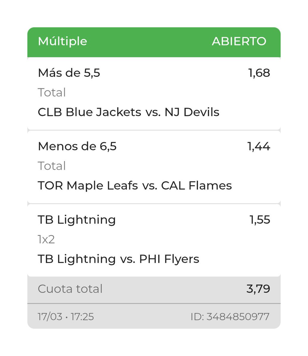 Vamos con esta dupleta con stake 2 en la #nhl a cuota 3,79
micasino.com/?pc=PARLEYZULI…