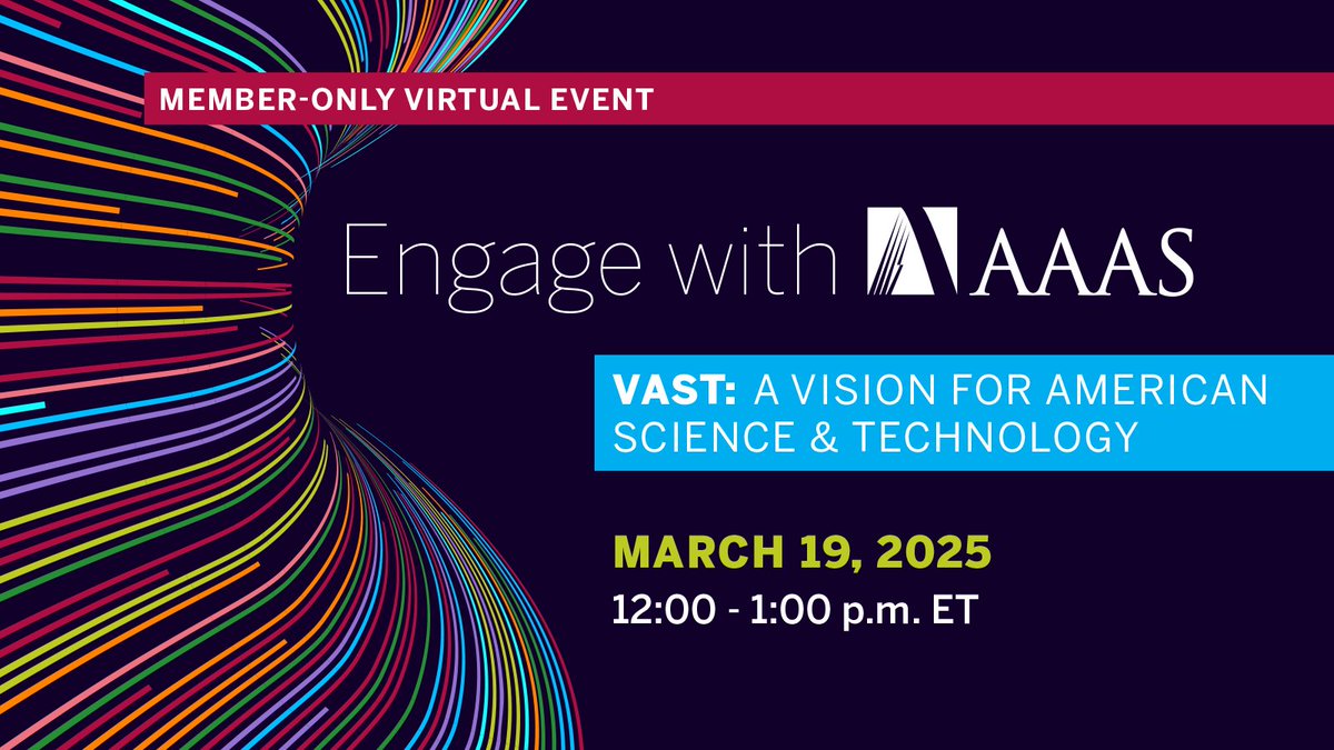 AAAS Members (@aaasmember) on Twitter photo THURSDAY. Hear from our @AAAS CEO <a href="/sudipsparikh/">Sudip Parikh</a>, <a href="/SpeakerHanshaw/">Speaker Roger Hanshaw</a> and other members of the VAST Task Force to learn how the Vision for American Science & Technology can address societal challenges and nurture economic prosperity. RSVP link in email & here: members.aaas.org/events/event-d… THURSDAY. Hear from our @AAAS CEO <a href="/sudipsparikh/">Sudip Parikh</a>, <a href="/SpeakerHanshaw/">Speaker Roger Hanshaw</a> and other members of the VAST Task Force to learn how the Vision for American Science & Technology can address societal challenges and nurture economic prosperity. RSVP link in email & here: members.aaas.org/events/event-d…