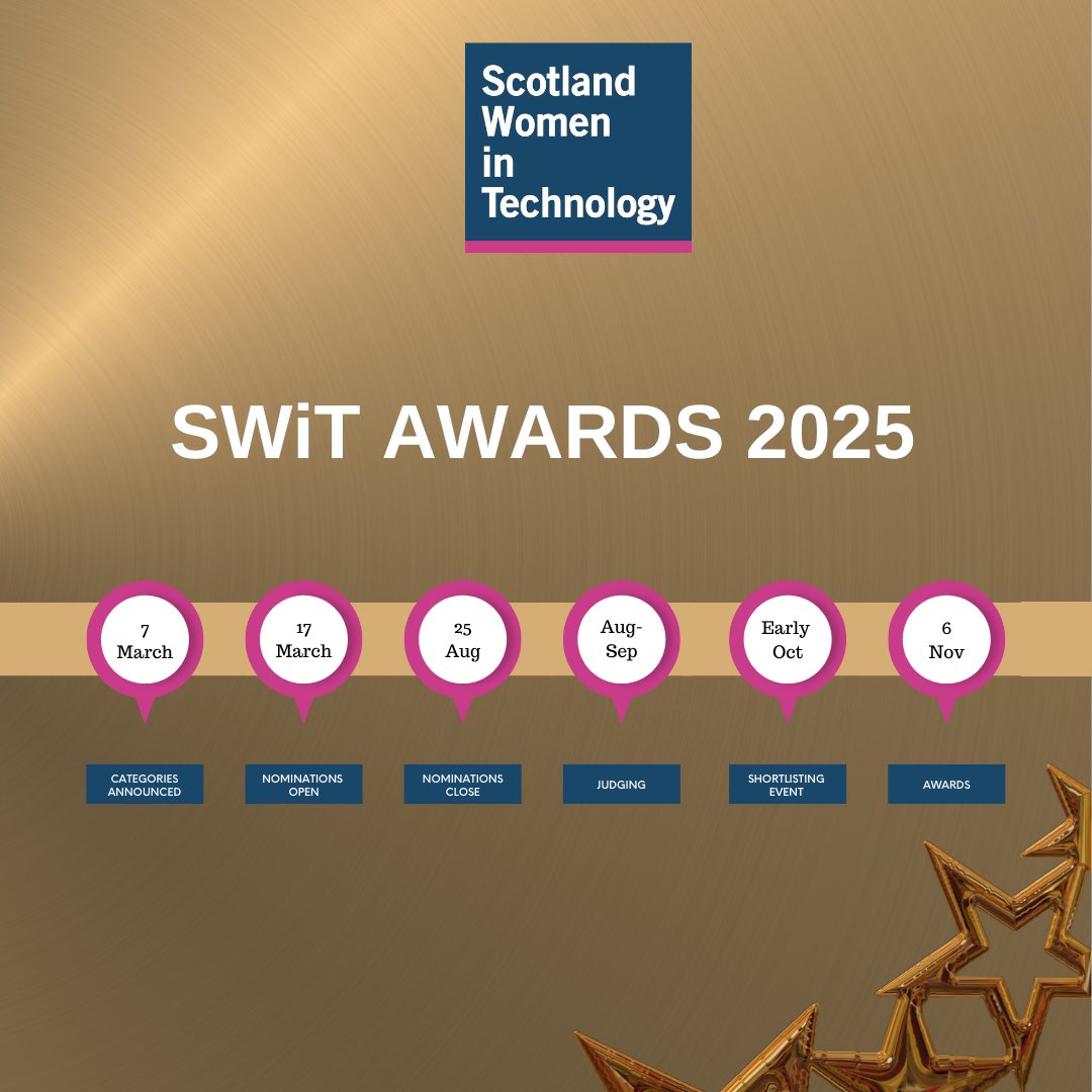 Scotland WiT (@scot_wit) on Twitter photo We’re thrilled to announce that nominations are open for the SWiT Awards 2025! 🎉  
👉 Visit scotwomenintech.com/awards-categor… for full details and nomination guidelines.  
⏳ Nominations open on 21 March and closes 25 August 💪  
#SWiTAwards2025 #DiversityInTech #TechHeroes We’re thrilled to announce that nominations are open for the SWiT Awards 2025! 🎉  
👉 Visit scotwomenintech.com/awards-categor… for full details and nomination guidelines.  
⏳ Nominations open on 21 March and closes 25 August 💪  
#SWiTAwards2025 #DiversityInTech #TechHeroes