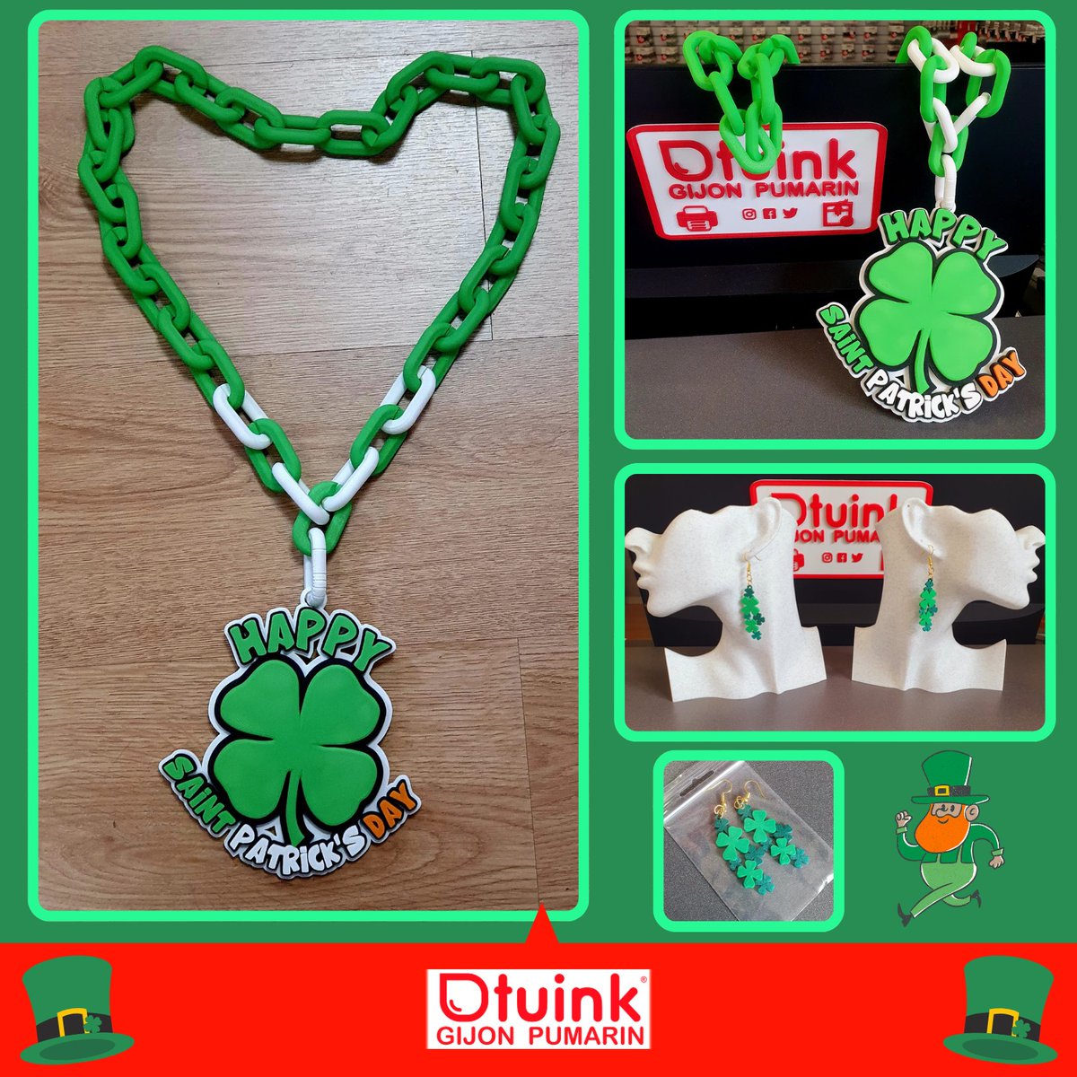 📣📣 Feliz día de #SanPatricio🍀🍻 ➡️ #Colgante y #pendientes del #TrébolDeLaSuerte, impresos en #3D por <a href="/AsturMaker/">AsturMaker3D</a> con #PLA en nuestras #Bambulab #A1 y #A1Mini 👌😊

#Tuink3D #Impresión3D #Impresora3D  #SaintPatricksDay #FabricaciónAditiva #AsturMaker #MakerWorld #Leprechaun