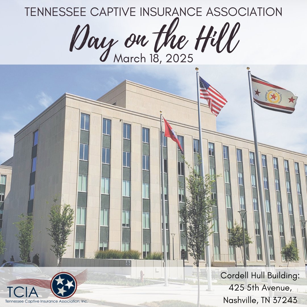 TCIA Leadership will be visiting the capitol tomorrow, March 18, 2025 to promote captive insurance in Tennessee, attend a committee meeting, and meet with various legislators.

#TNCaptives #CaptiveInsurance #TCIA