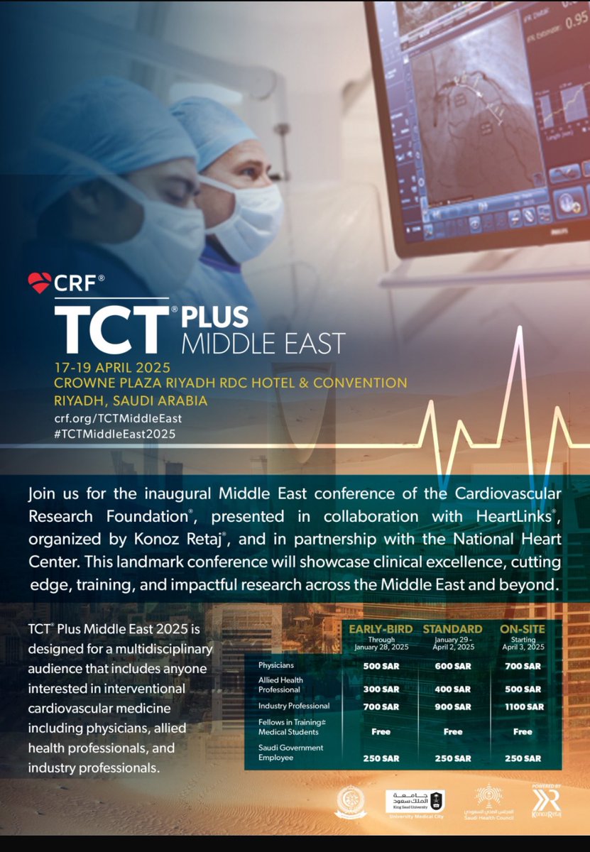 Cardiogenic shock and cardiovascular critical care are at the forefront of saving lives.TCT is bringing together experts to discuss the latest in shock management,hemodynamic support, and interventional strategies.
📅April 17-19, 2025
Riyadh, Saudi Arabia
#TCTMiddleEast2025