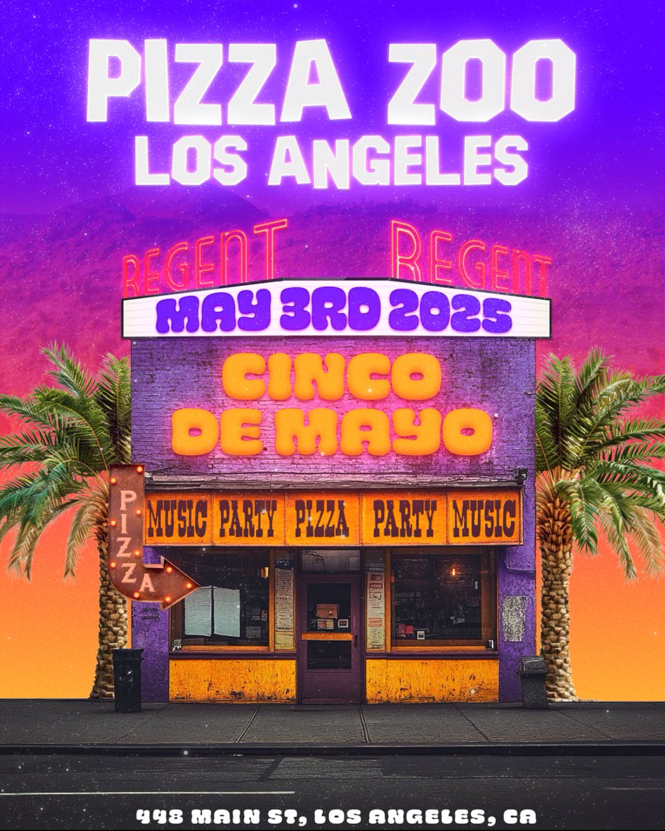 Los Angeles! ☀️🌴 

Saturday - May 3rd, Cinco De Mayo weekend! Pizza Zoo in collaboration with @livenation makes its first stop of the year!  Comment other cities we should visit next 🚎📍

Presale Tuesday, March 18th at 10am 🎫
On Sale Thursday, March 20th at 10am 🎫