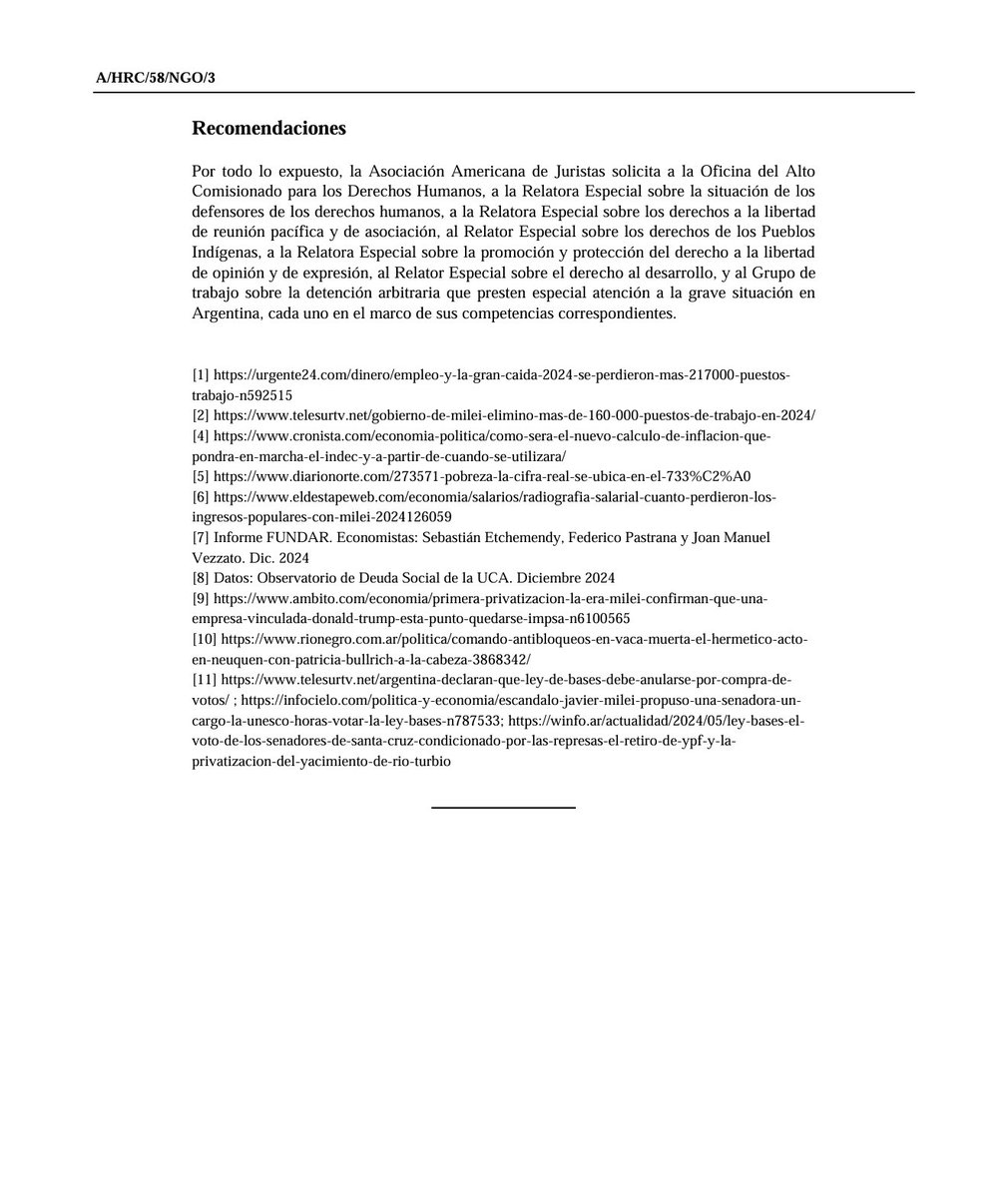 Denuncia de la AAJ ante el Consejo de DDDHH de ONU, en el 58º período de sesiones, sobre desintegración del Estado de derecho en Argentina y Violaciones cometidas por el Gobierno de Milei al sistema democrático, los DDHH y el derecho al desarrollo.
#ddhh #onu #desarrollo