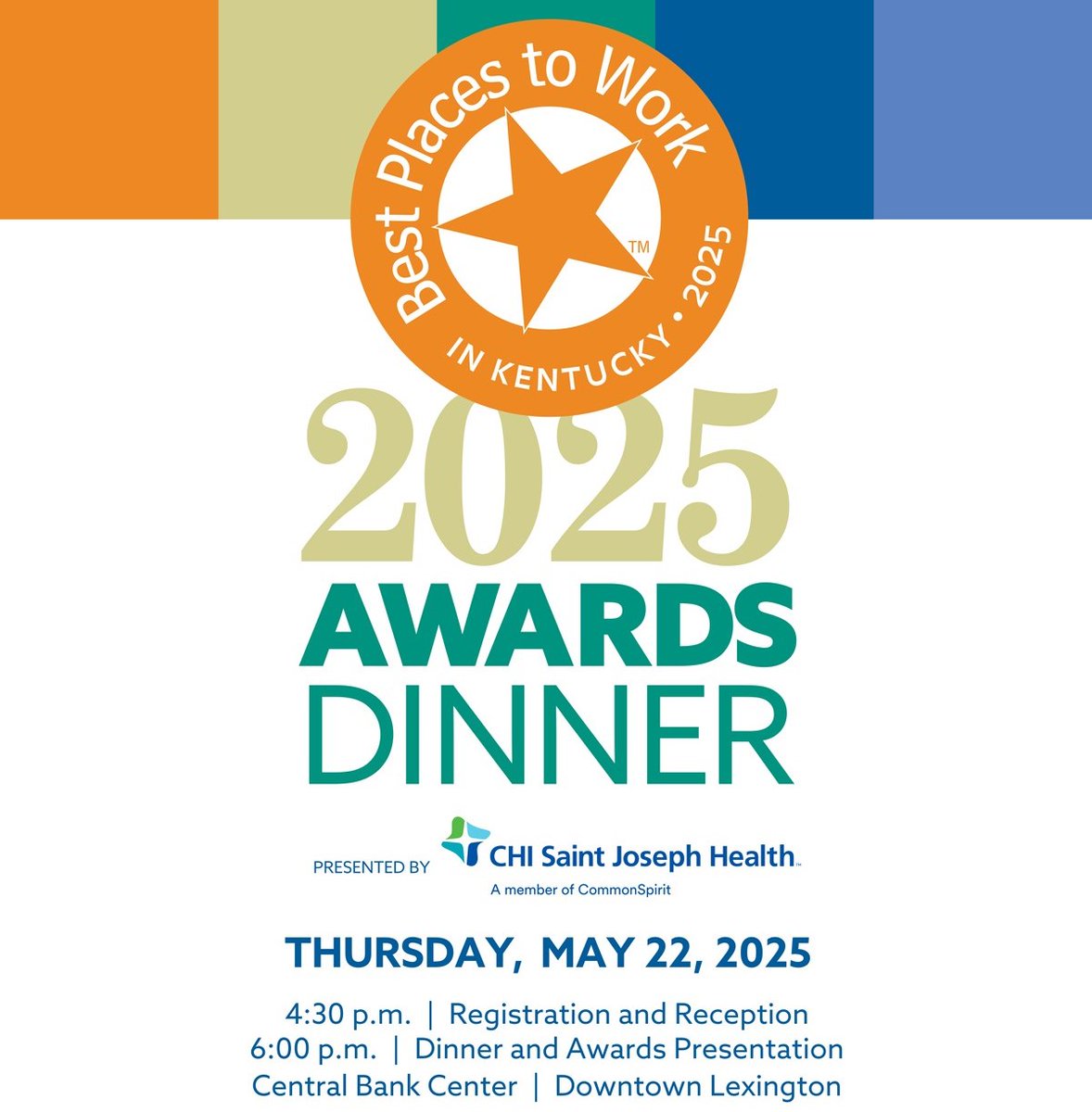 Join us for the 2025 Best Places to Work in Kentucky Awards Dinner!🎉
 📅 Date: May 22
 📍 Location: Central Bank Center, Lexington
 👉 Register Here: shorturl.at/0N1pf
 #BestPlacesKY