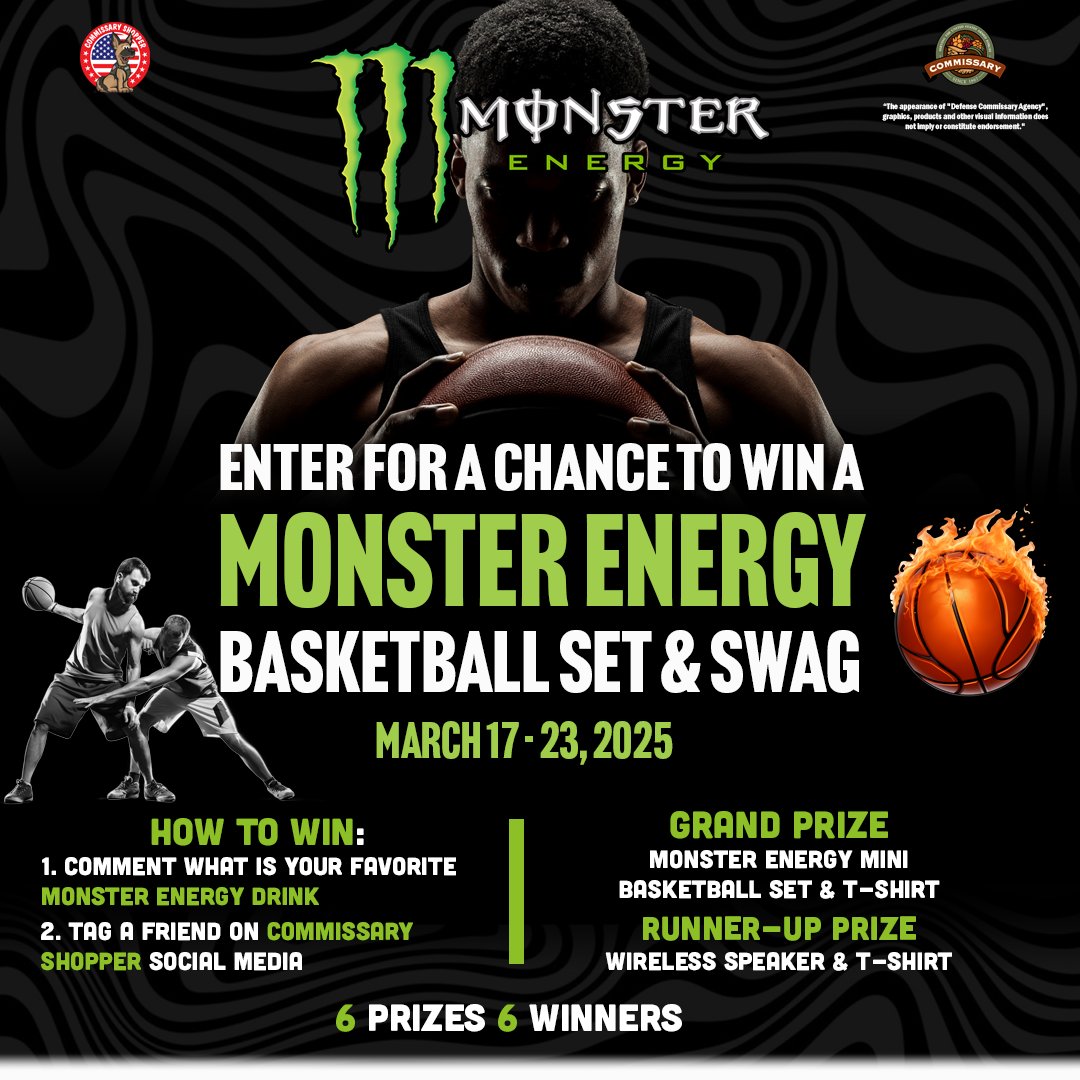 CommissaryShep's tweet photo. Fuel your dunking dreams with Monster Energy and gear up to win big in the basketball set and swag contest! Share your favorite Monster Energy drink and tag a friend for a chance to win! ๐๐
.
.
#FuelForVictory #MonsterEnergy #BasketballContest #BasketballSwag #marchmadness https://t.co/rQsni3fGIY