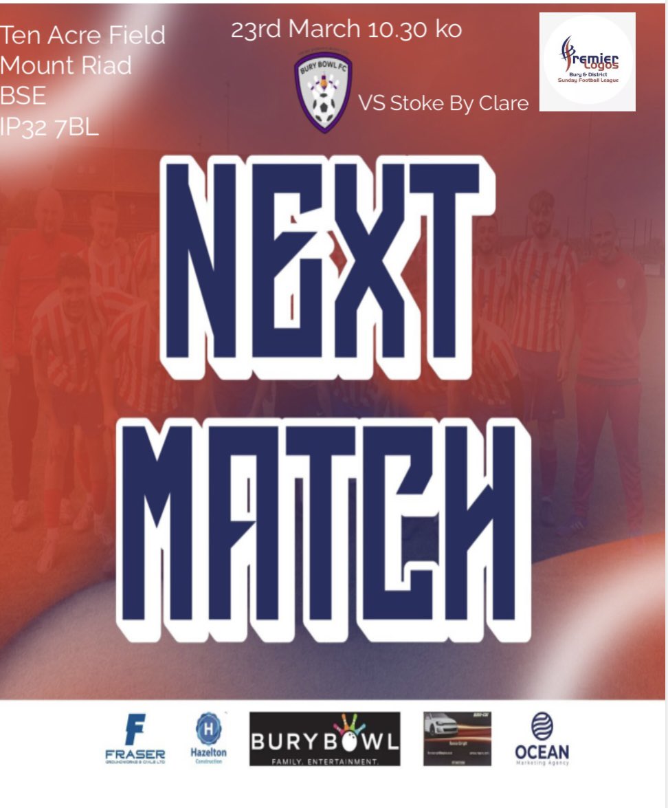 <a href="/BuryBowlFC/">BuryBowlFC</a> are back in league action at home to Stoke By Clare Bowl hoping to get back to winning ways after the last 3 weeks. #UpTheBowl #HalaBowl 🔴⚪️🔵