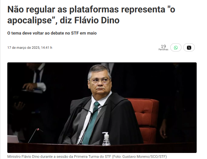 O STF quer trazer novamente à tona a questão da regularização das plataformas digitais. É mais uma tentativa de ataque monstruoso à liberdade e a internet. Tudo isso irá cair sobre a cabeça dos usuários, não das empresas -- isso sim é o verdadeiro apocalipse.

Já explicamos
