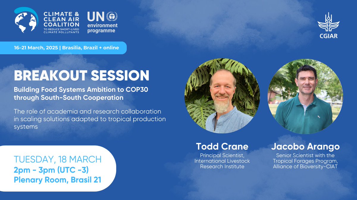 Alliance of Bioversity International and CIAT (@biovintciat_eng) on Twitter photo 👀 Join our researchers as they take the stage as panelists in the breakout session Building food systems: Ambition to COP30 through South-South Cooperation, hosted by <a href="/CCACoalition/">Climate & Clean Air Coalition</a>, with insights from the leading international research institutions.
👉 bit.ly/41S7XMB 👀 Join our researchers as they take the stage as panelists in the breakout session Building food systems: Ambition to COP30 through South-South Cooperation, hosted by <a href="/CCACoalition/">Climate & Clean Air Coalition</a>, with insights from the leading international research institutions.
👉 bit.ly/41S7XMB