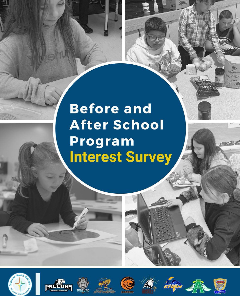 SNCDSB Before &amp; After School Program Interest Survey

We’re exploring a fee-based program in your child’s school community! Interested? Complete the survey by April 5, 2025 forms.gle/67g2cYwYaUugUP…

This is an interest survey only—registration depends on demand.