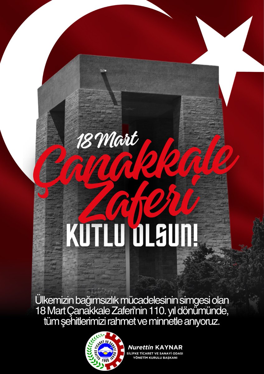 Silifke Ticaret ve Sanayi Odası (@silifkesitso) on Twitter photo Ülkemizin bağımsızlık mücadelesinin simgesi olan 18 Mart Çanakkale Zaferi'nin 110. yıl dönümünde, tüm şehitlerimizi rahmet ve minnetle anıyoruz.
<a href="/nurettinkaynar/">nurettin kaynar</a> Ülkemizin bağımsızlık mücadelesinin simgesi olan 18 Mart Çanakkale Zaferi'nin 110. yıl dönümünde, tüm şehitlerimizi rahmet ve minnetle anıyoruz.
<a href="/nurettinkaynar/">nurettin kaynar</a>