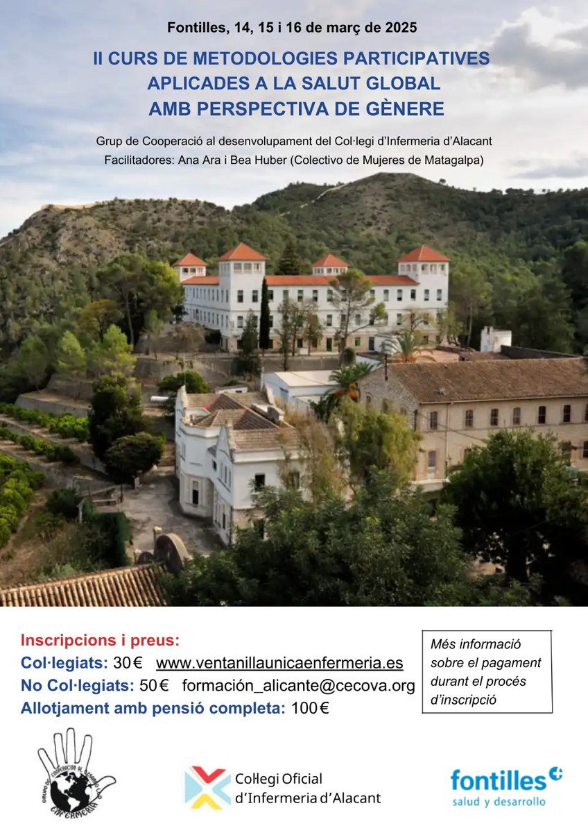 coopenf's tweet photo. Este fin de semana hemos disfrutado en @fontilles a través del Colegio de Enfermería de Alicante del "II Curso de Metodologías Participativas aplicadas a la Salud Global con enfoque de género" con las facilitadoras Ana A. y Beatriz H. 
Del Colectivo de Mujeres de Matagalpa https://t.co/Z5TyYxfTW2