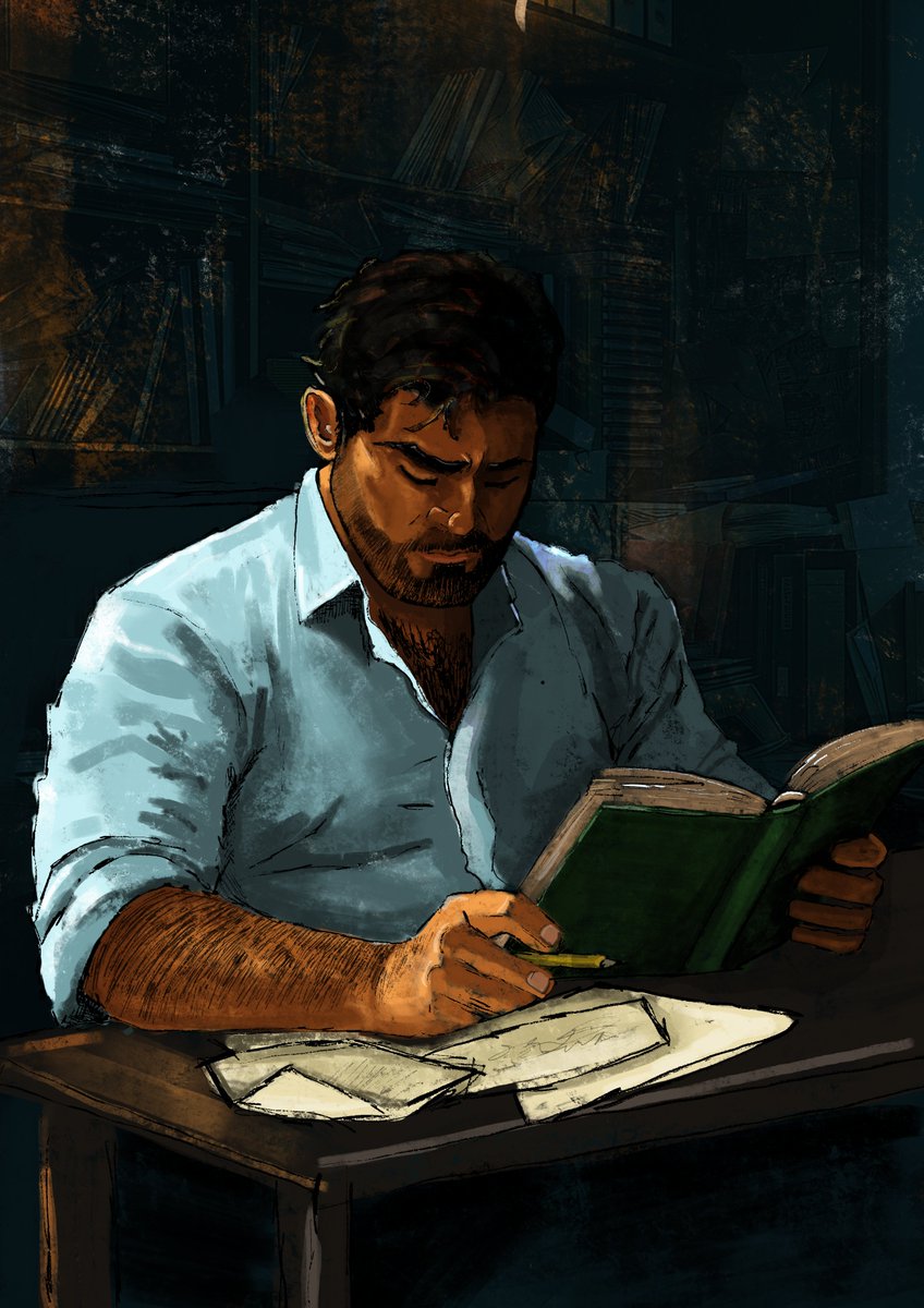 ...and with too much time on my hands I have drawn more #CormoranStrike fanart. 
Again.
(Heavily inspired by this quote: "Six minutes later, in a clean shirt, smelling of toothpaste and  deodorant but still unshaven, Strike entered the outer office […].")