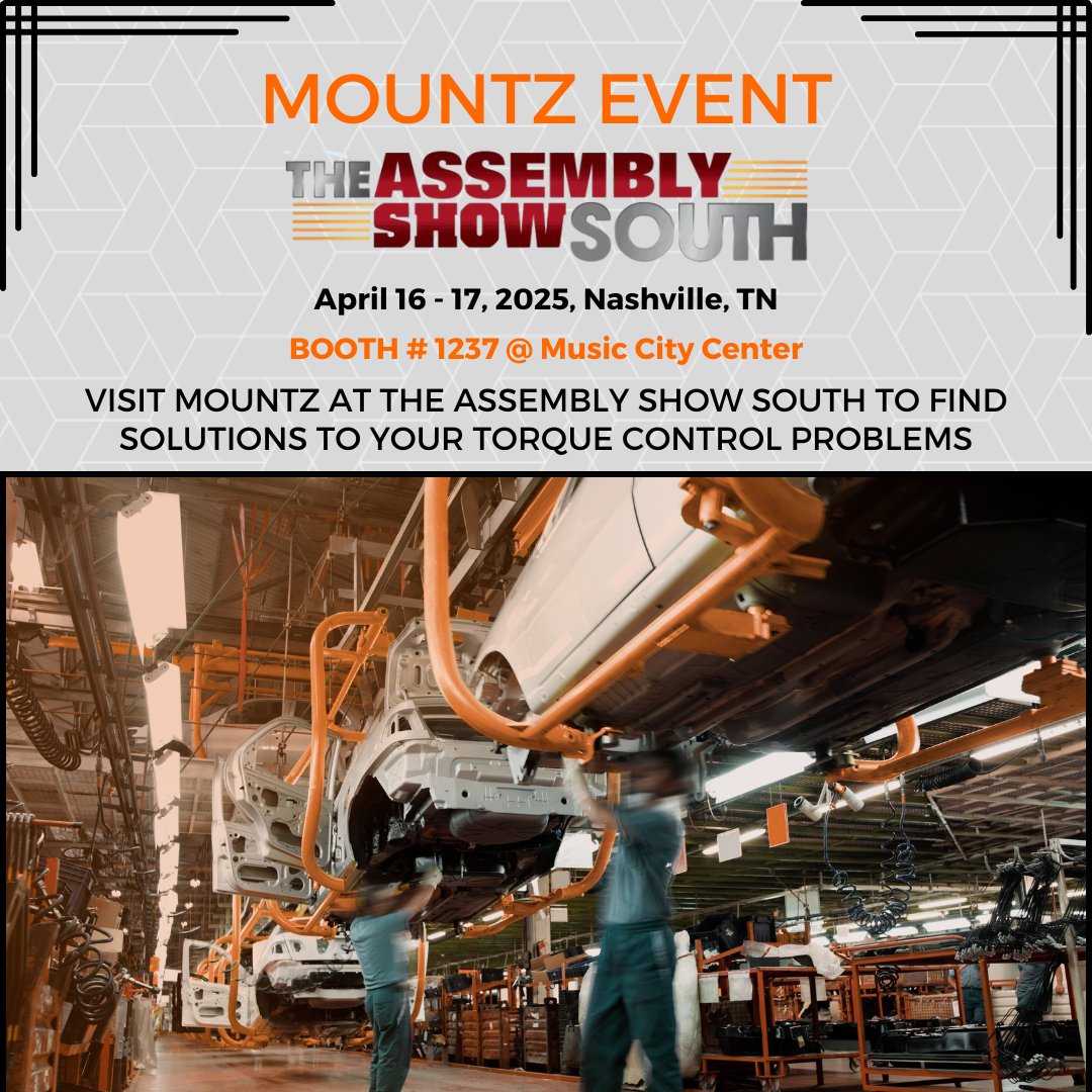 mountztorque's tweet image. Join Mountz at #TheAssemblyShowSouth in Nashville!

📍 Booth #1237 | Music City Center
📅 April 16: 10AM-5PM CST
📅 April 17: 9AM-2PM CST

🔩 Live demos on automation, error-proofing &amp;amp; torque control.

🔗 Learn more: hubs.ly/Q03bpgr20

#Manufacturing #TorqueSolutions