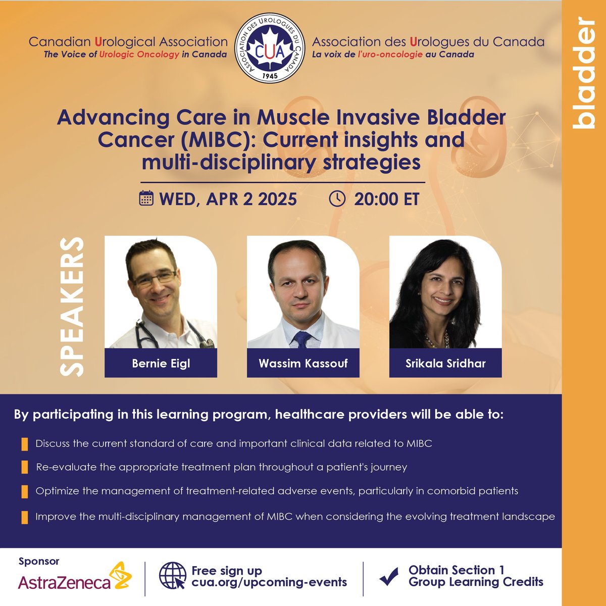 Canadian Urological Association (@canurolassoc) on Twitter photo JOIN US for Current Insights and multi-D strategies.
Registration is free: cua.org/event/54950
#bladder <a href="/BladderCancerCA/">BladderCancerCanada</a> <a href="/WesKassouf/">Wes Kassouf</a> <a href="/kalasri3/">KSridhar</a> JOIN US for Current Insights and multi-D strategies.
Registration is free: cua.org/event/54950
#bladder <a href="/BladderCancerCA/">BladderCancerCanada</a> <a href="/WesKassouf/">Wes Kassouf</a> <a href="/kalasri3/">KSridhar</a>
