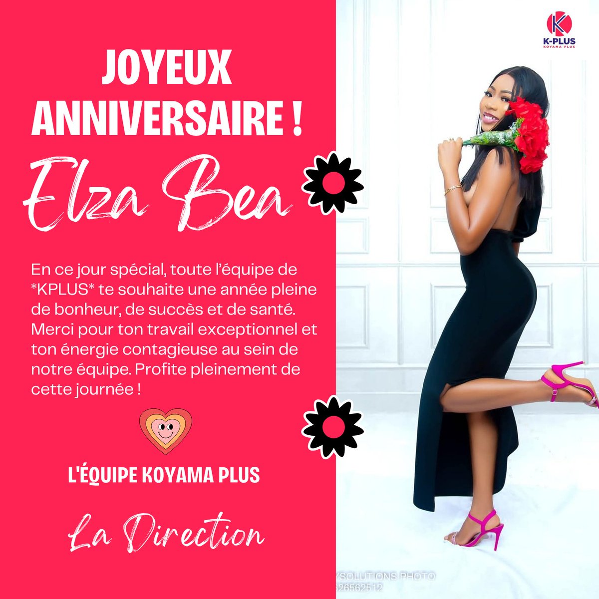 kplusguinee's tweet photo. 𝐉𝐎𝐘𝐄𝐔𝐗 𝐀𝐍𝐍𝐈𝐕𝐄𝐑𝐒𝐀𝐈𝐑𝐄 𝐄𝐋𝐙𝐀 𝐁𝐄𝐀! 
En ce jour spécial, toute l’équipe te souhaite une année pleine de bonheur, de succès et de santé. Merci pour ton travail exceptionnel et ton énergie contagieuse au sein de notre équipe. Profite pleinement de cette journée ! https://t.co/8fhHXnxlPw