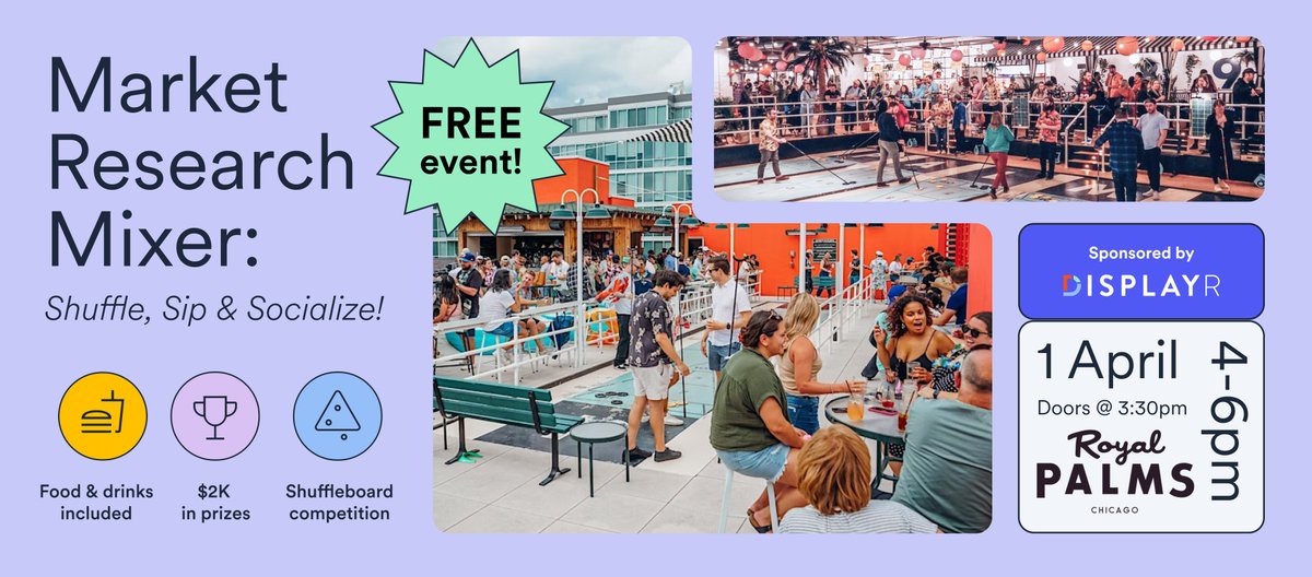 Market researchers, this is the event you don’t want to miss! eventbrite.com/e/market-resea…
Kick off your week with sips, great conversations with the best in the industry &amp; fun at the iconic Royal Palms Shuffleboard Club in Chicago
#marketresearch #socialevent #networkingevent