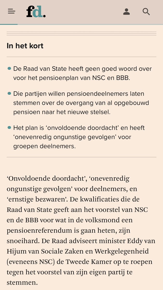 Nou, het advies van de <a href="/RaadvanState/">Raad van State</a> op de werkelijk desastreuze pensioenplannen van NSC is binnen, hier na te lezen: raadvanstate.nl/actueel/nieuws…

Heb niet eerder zo’n vernietigend advies van de RvS gezien. Een dieprood dictum D. Minister Van Hijum (NSC) staat slechts één ding te