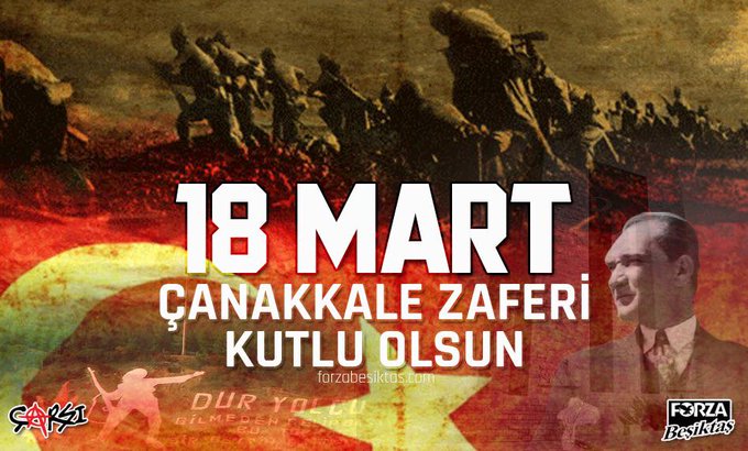 forzabesiktas's tweet photo. 18 Mart Çanakkale Zaferi Kutlu Olsun. Başkomutan Mustafa Kemal Atatürk'e, aziz hatıralarına saygı ve minnetle...  
 
#ÇanakkaleGeçilmez #çArşı https://t.co/hhfzfoyZvz