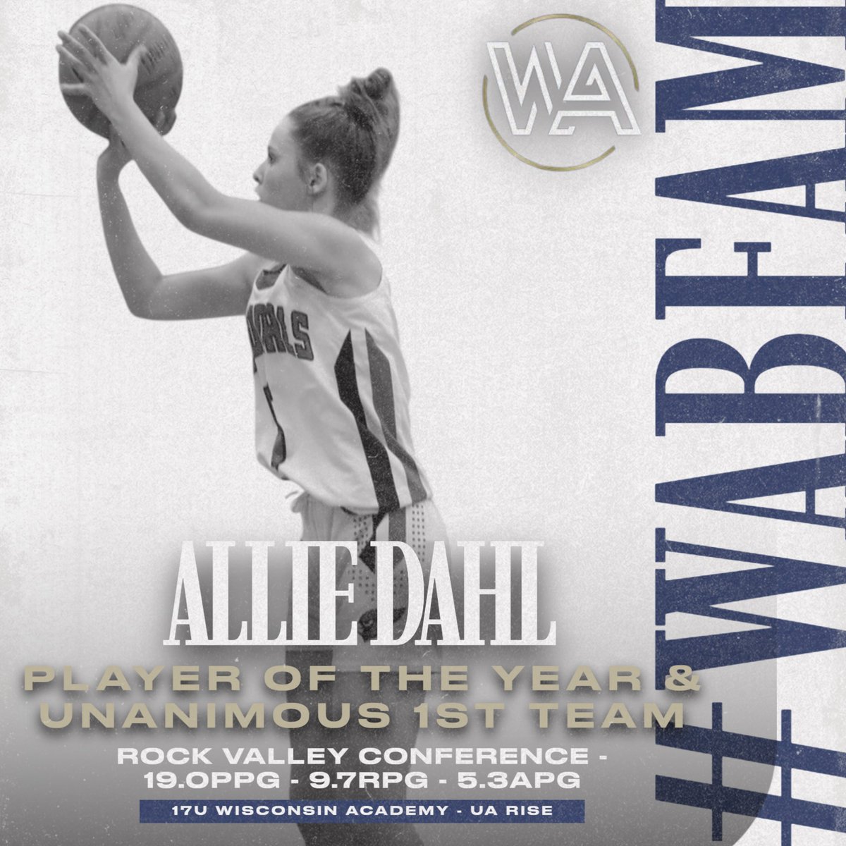 WiscoAcademy's tweet photo. Congratulations to 2026 G Allie Dahl (@AllieDahl5) for being named BACK 2 BACK Player of the Year &amp; Unanimous First Team All Conference in the ROCK Valley!

Dahl had a monster season for Brodhead, averaging 19.0ppg, 9.7rpg &amp; 5.3apg!

Big Spring/Summer ahead!

#WABFam https://t.co/lexU3BU5bD