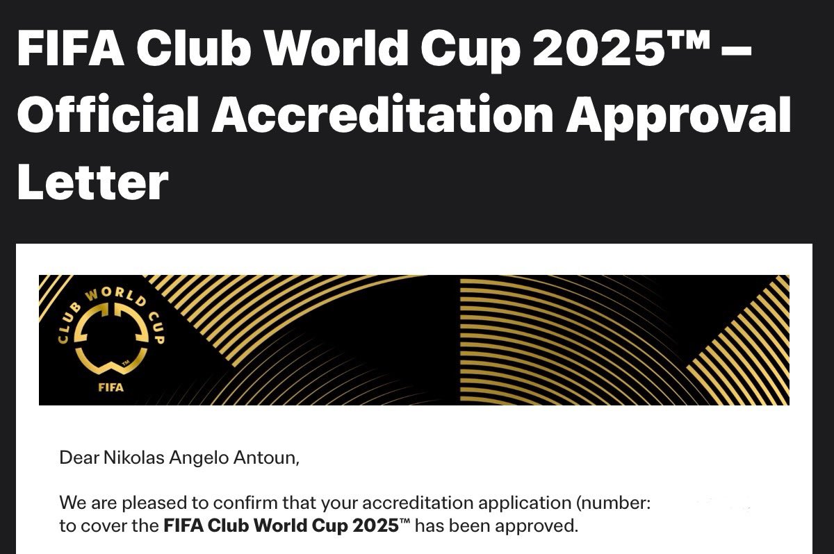 NikoAntoun's tweet photo. I have been approved with credentials to cover this June’s FIFA Club World Cup 🔥 this will be so exciting and I am honored for this opportunity https://t.co/BhqIKzUjpU