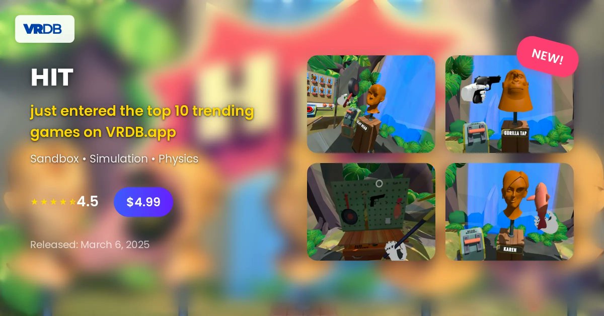 🎮 Dive into the sandbox fun with 'HIT' by SUPER HYPER MEGA, now in the Top 10 Trending on VRDB.app! Explore endless possibilities in this simulation party game for just $4.99. Check it out: vrdb.app/game/hit/92550… #VR #SandboxGaming