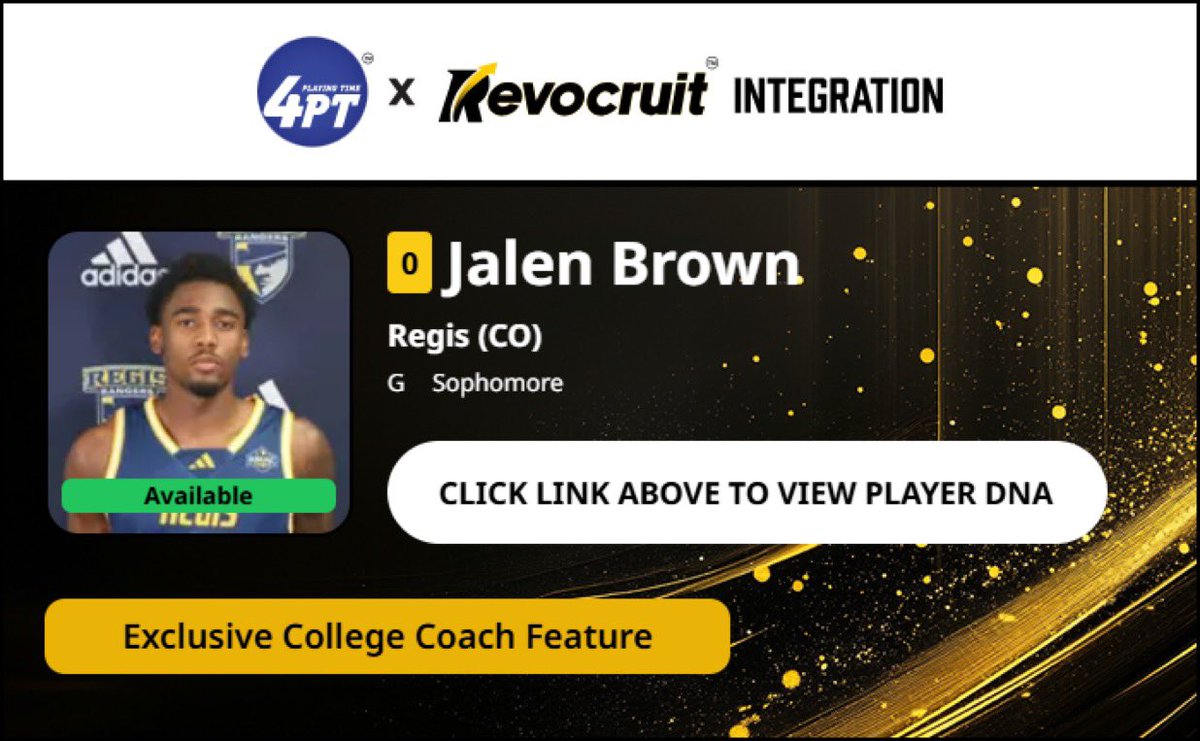 CBB Transfer Portal Spotlight

Jalen Brown
6'2" 165
Guard
Regis (CO) 

2024-25 Stats (30 Games):
📊 13.0 PPG, 3.6 RPG, 1.6 APG, 47.0 FG%

Coach Exclusive Revocruit Player DNA:
🔗 applink.revocruitathlete.com/player/65916

#TP4PT #TransferPortal