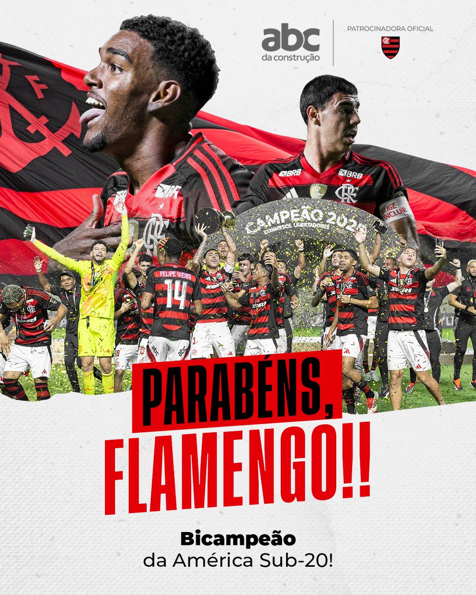 Flamengo's tweet photo. O Flamengo Sub-20 é Bicampeão da América e a ABC da Construção celebra mais um título dos Garotos do Ninho!
Vamos juntos por novas conquistas! ❤🖤
#ABCFla https://t.co/uHZgu0nBNl