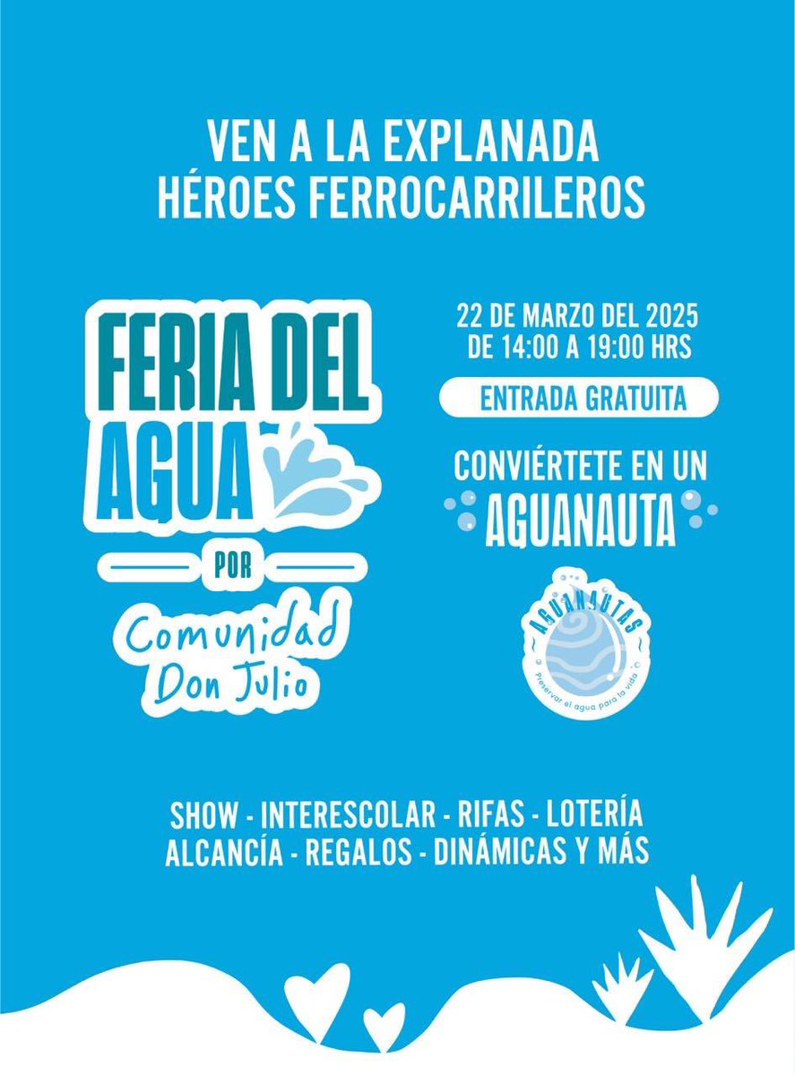 CCIAS_Jalisco's tweet photo. Junto a nuestro socio estratégico @TequilaDonJulio, impulsamos acciones para la preservación del agua en nuestra región.
22 de marzo – ¡No te pierdas la #FeriaDelAgua en la Explanada Héroes Ferrocarrileros! Un evento interactivo con rifas, juegos y dinámicas para toda la familia. https://t.co/45vr9XGtGK