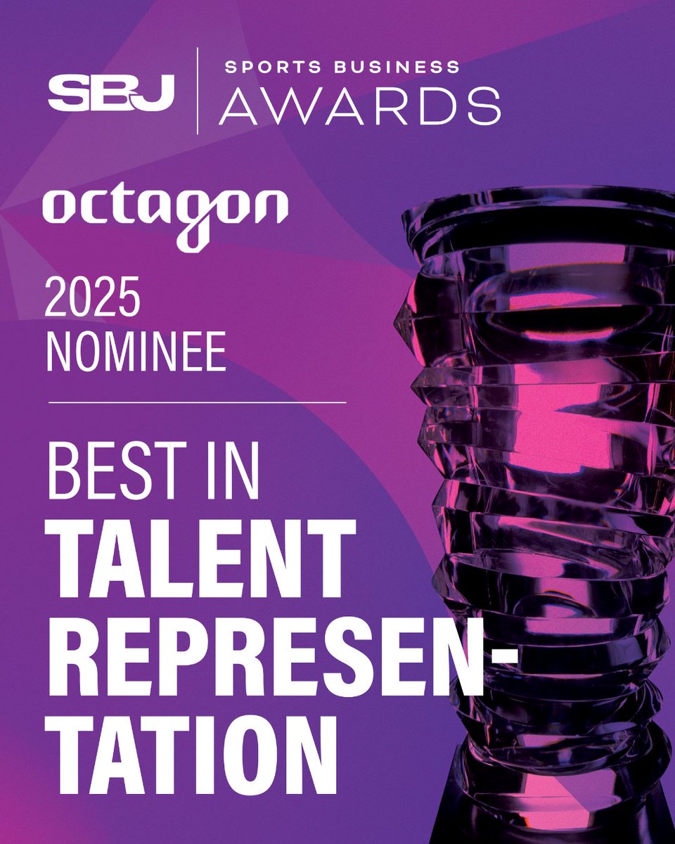 Octagon (@octagon) on Twitter photo Proud to be nominated for the <a href="/SBJ/">Sports Business Journal</a> Sports Business Awards for the 18th consecutive year. Octagon was nominated for two awards, earning the agency’s 30th & 31st overall nominations.
Nominations include:
🏆 “Agency of The Year: Brand Consulting”
🏆 “Best in Talent Representation” Proud to be nominated for the <a href="/SBJ/">Sports Business Journal</a> Sports Business Awards for the 18th consecutive year. Octagon was nominated for two awards, earning the agency’s 30th & 31st overall nominations.
Nominations include:
🏆 “Agency of The Year: Brand Consulting”
🏆 “Best in Talent Representation”