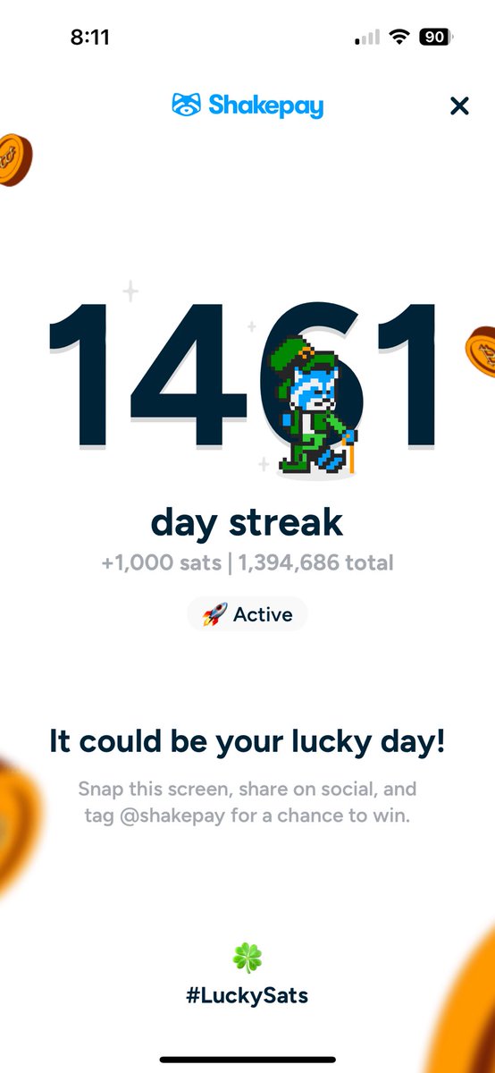 .<a href="/shakepay/">Shakepay — Buy Bitcoin 🇨🇦</a> streak is still very much alive #LuckySats ST:sherbshakes 🍀