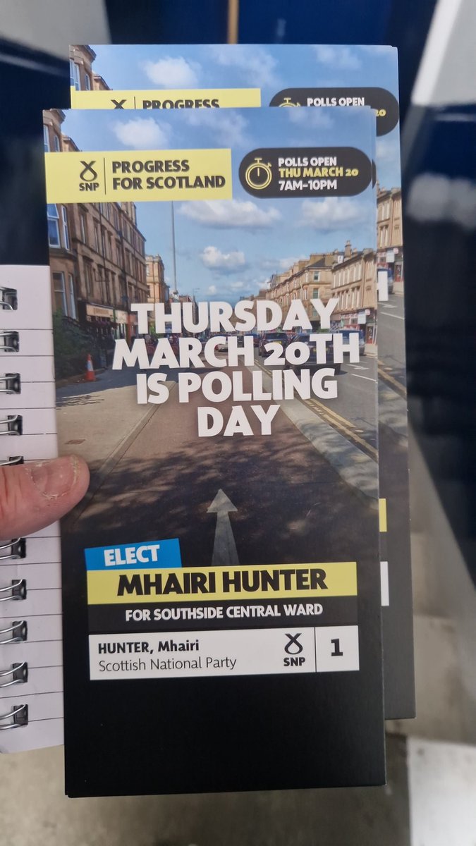 Out campaigning for <a href="/MhairiHunter/">Mhairi Hunter 🏴󠁧󠁢󠁳󠁣󠁴󠁿 🇺🇦 🇵🇸</a> #southsidecentral Thursday 20th March.  #SNP #byelection2025 #Hunter1 #glasgowcitycouncil
