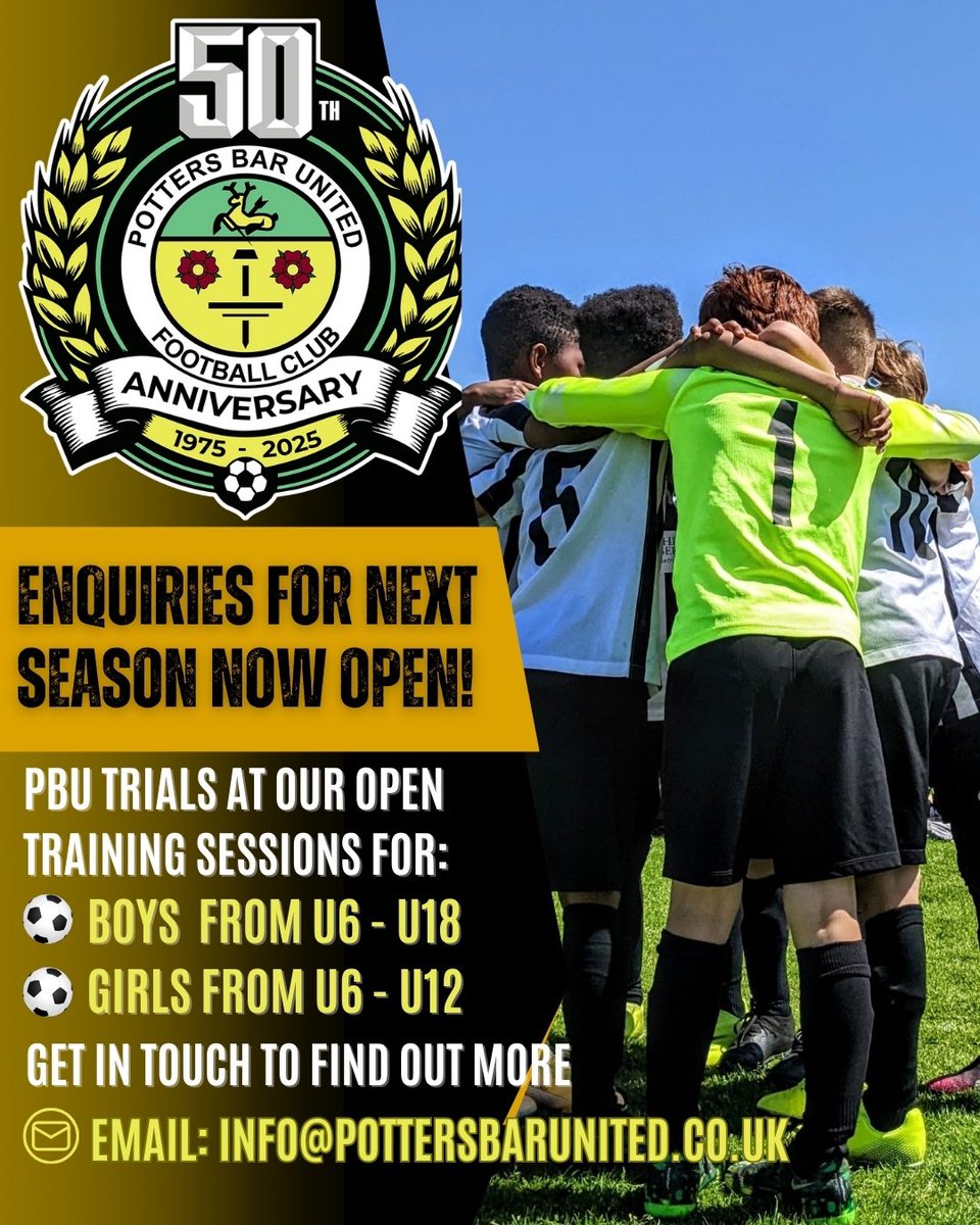 Looking for a new football team?

#WeArePBU #pottersbarmums #pottersbar #brookmanspark #barnet #cuffley #trials