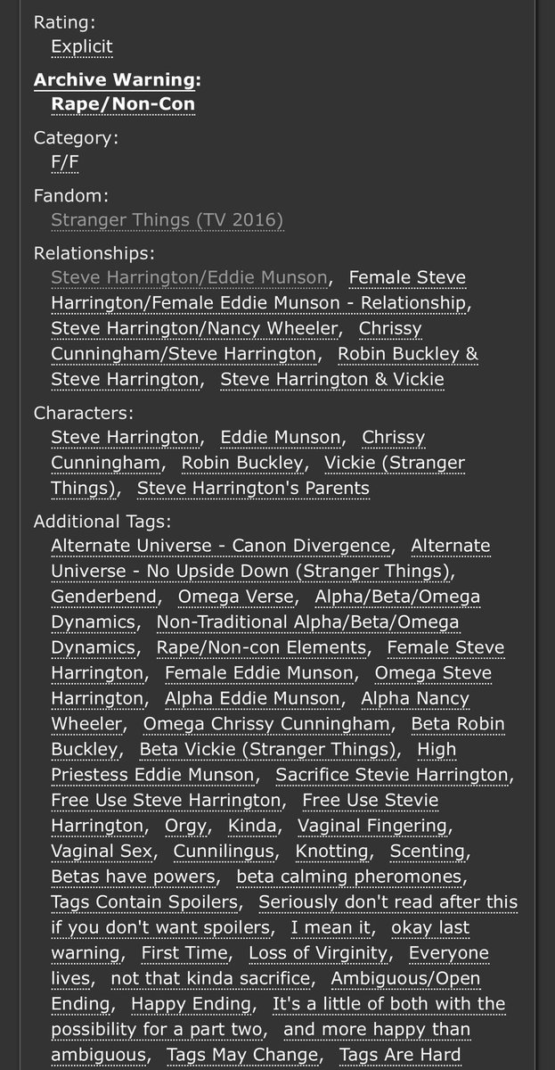 midnightxmagic's tweet image. TW DD. Rape/non-con(ish)

Hiii may I offer you genderbent Steddie with High Priestess Alpha Eddie and Sacrificial Lamb Omega Stevie, betas with calming pheromones, and an orgy (kinda) with Stevie, Eddie, Nancy and Chrissy for #STMMM25 Day 13 (free use)? 

archiveofourown.org/works/63938257