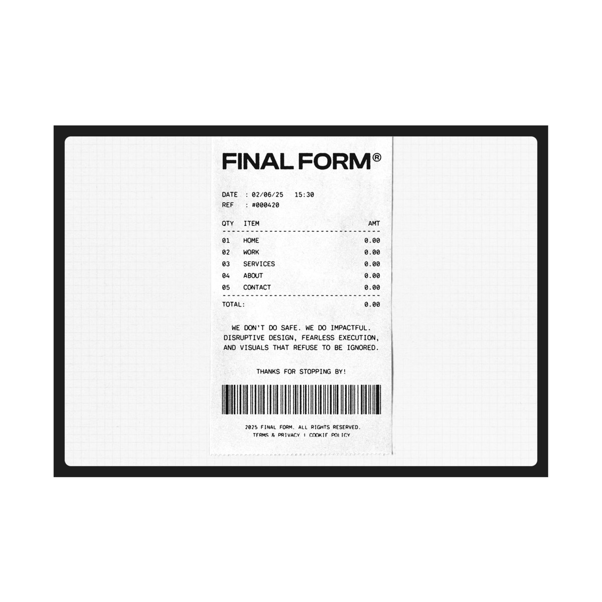 alanbukovich's tweet photo. Quick receipt-style footer design.

I’ve always had a thing for analog ephemera - receipts, records, library cards, old forms. The structured yet imperfect look has a certain charm.

Lately, I’ve been experimenting with more complex designs, but I keep returning to minimal, straightforward ideas like this.

Thinking about adding hover effects with pen strokes or marker textures for a more tactile feel. 🤔