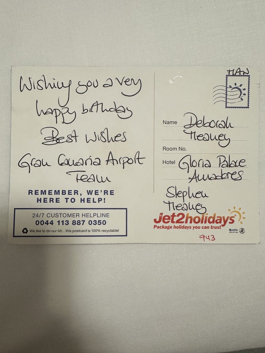 Debbiejm82's tweet photo. ⁦@jet2tweets⁩ thank you! Such a lovely touch! 🥰 https://t.co/whY7lHPPAL