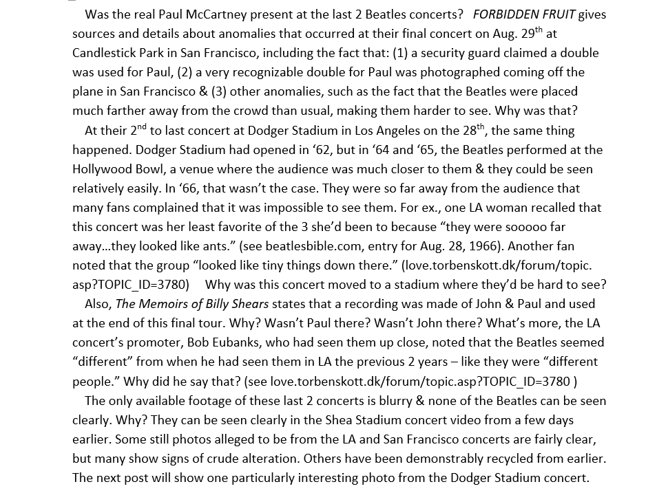 BeatlesPuzzle's tweet photo. POST 3 OF 5:
Was Paul McCartney really present at the last 2 Beatles concerts on their final tour in '66? Click the text below for interesting facts about those concerts. #Beatles #TheBeatles #PaulMcCartney @SageofQuay #TheMemoirsofBillyShears @Loudwire @BeatlemaniaUK #PaulIsDead https://t.co/9bHZcUrrhK