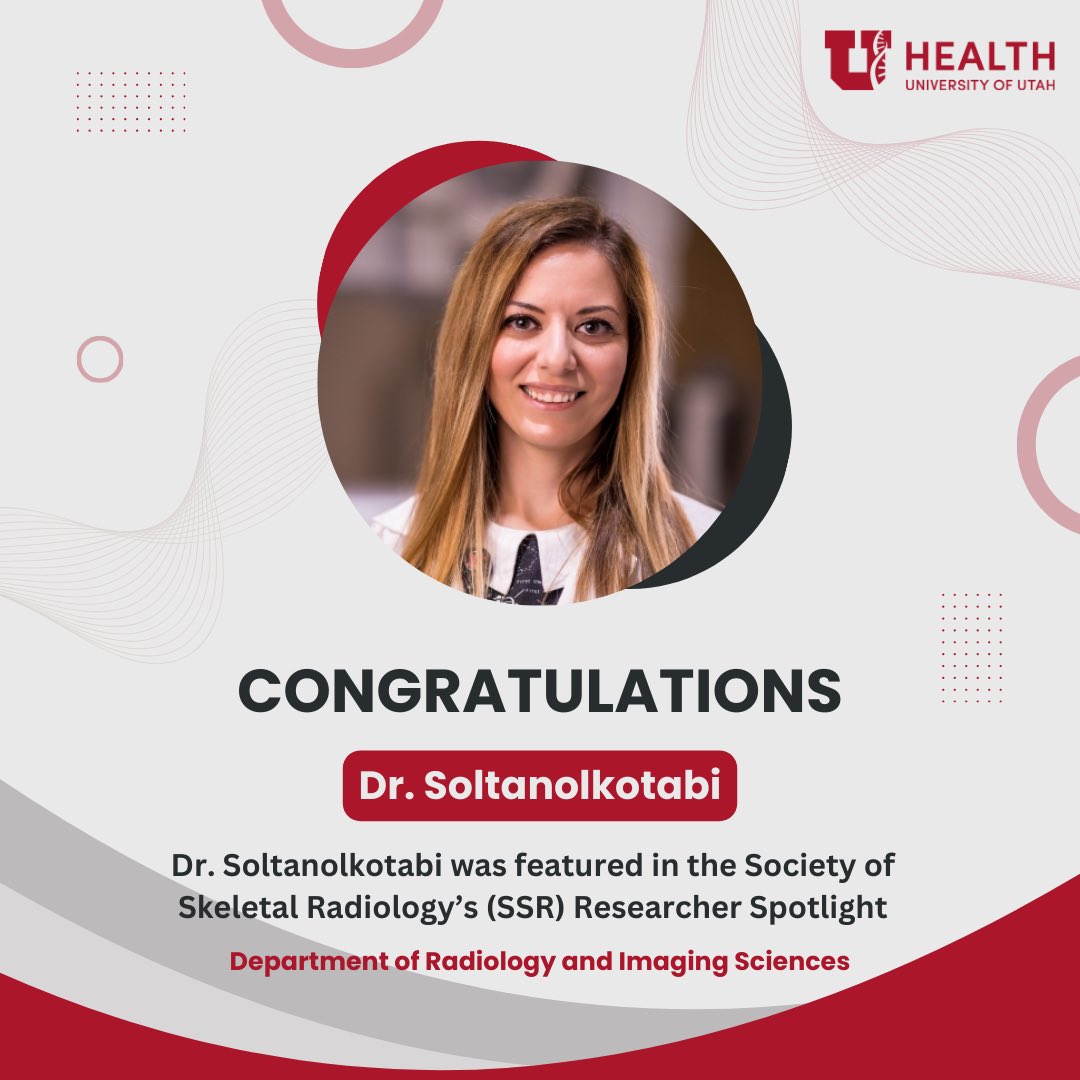 UofURadiology (@uofuradiology) on Twitter photo Help us congratulate Dr. Soltanolkotabi on being featured in the Society of Skeletal Radiology’s Researcher Spotlight! This well deserved recognition highlights her continued dedication and contributions to the field. 🎉 <a href="/UofUHealth/">University of Utah Health</a> Help us congratulate Dr. Soltanolkotabi on being featured in the Society of Skeletal Radiology’s Researcher Spotlight! This well deserved recognition highlights her continued dedication and contributions to the field. 🎉 <a href="/UofUHealth/">University of Utah Health</a>
