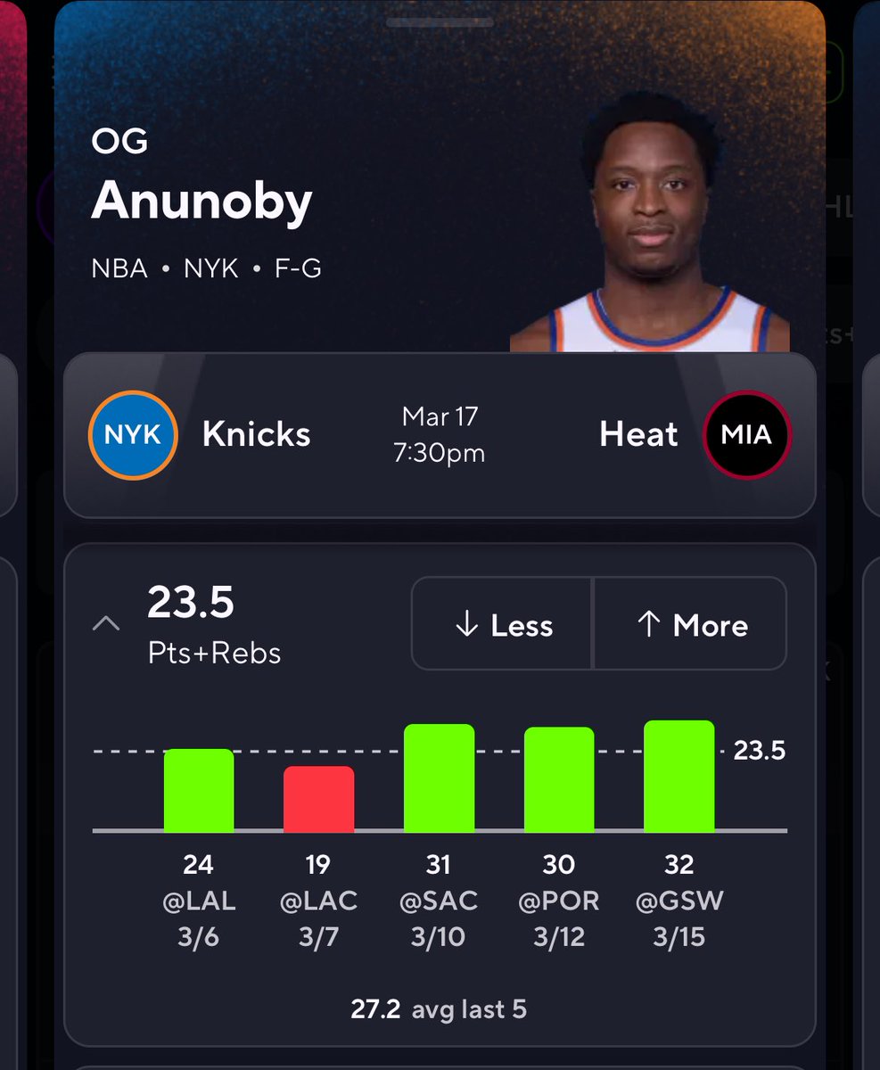 PSP Play of the Day!

OG Anunoby over 24 P+R

Hit in 3 straight w/o Jalen (31, 30, 32)

KAT won’t be down low as much vs Bam, lending him more chances

Went for 32 in the same matchup just 2 weeks ago with Brunson in 

#PrizePicks #PrizePicksNBA #prizepickslocks
#PrizePicksToday