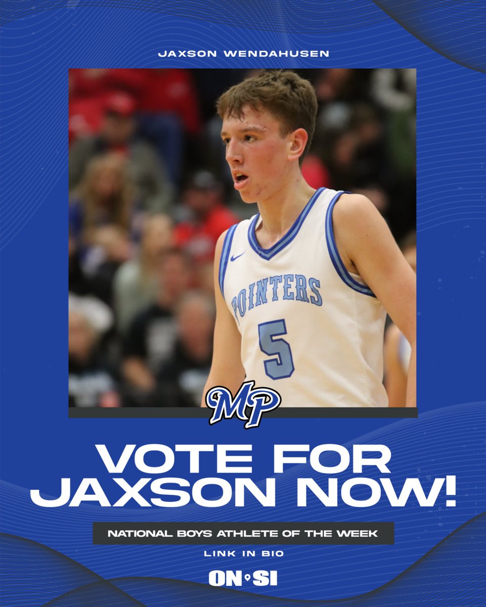 Mineral Point Pointers (@mpbluecrew) on Twitter photo Jaxson Wendhausen is a nominee for Sports Illustrated NATIONAL Player of the Week. We NEED YOUR VOTES! Click on the link in bio to vote!
Jaxson led the Pointers to their second-straight Sectional Championship, with 42 Points and 10 3PT Shots Made vs Marshall
#wisbb #wiaabb Jaxson Wendhausen is a nominee for Sports Illustrated NATIONAL Player of the Week. We NEED YOUR VOTES! Click on the link in bio to vote!
Jaxson led the Pointers to their second-straight Sectional Championship, with 42 Points and 10 3PT Shots Made vs Marshall
#wisbb #wiaabb