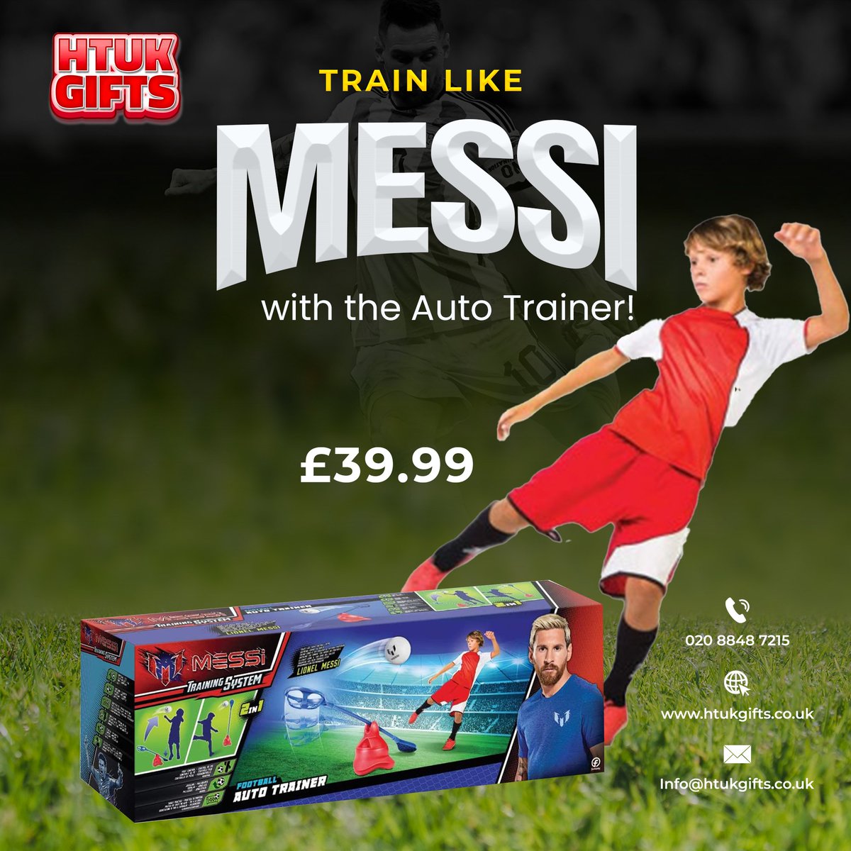 htukgifts's tweet photo. Want to master your football skills like Messi?
The Messi Auto Trainer is the ultimate tool to improve your passing, shooting, and ball control
Get yours now at Hobby Toys and start training like a pro
#MessiAutoTrainer #TrainLikeMessi #FootballSkills #SoccerTraining #HobbyToys https://t.co/7P5WUpTikL