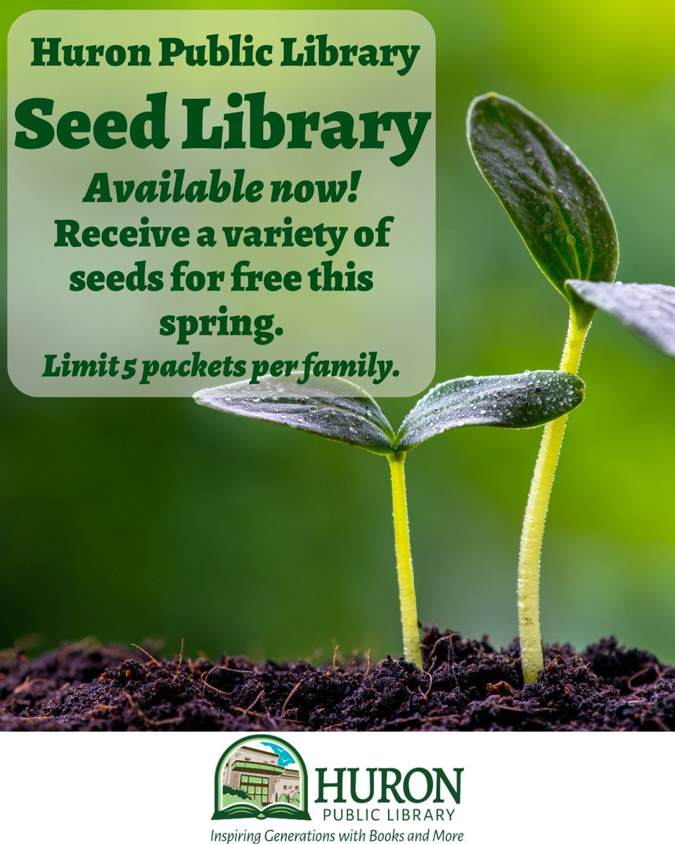 Spring is here and our Seed Library is now available to patrons! Stop by the library and receive up to 5 packets of free vegetable/herb seeds per family and start your garden today. 📷📷📷📷