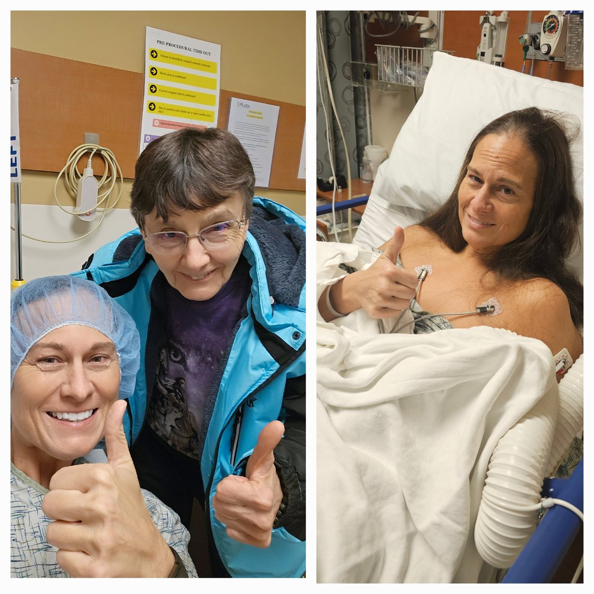 maryrenouf's tweet photo. In honor of my dad, you get a thumbs up going in, a thumbs up in recovery and a thank you to God for getting me through surgery. (benign tumor removed). Now let healing begin so I can get back to running without pain!

Big thanks to my mom for being my rock and nurse ❤️ https://t.co/ruC5nDVqCT
