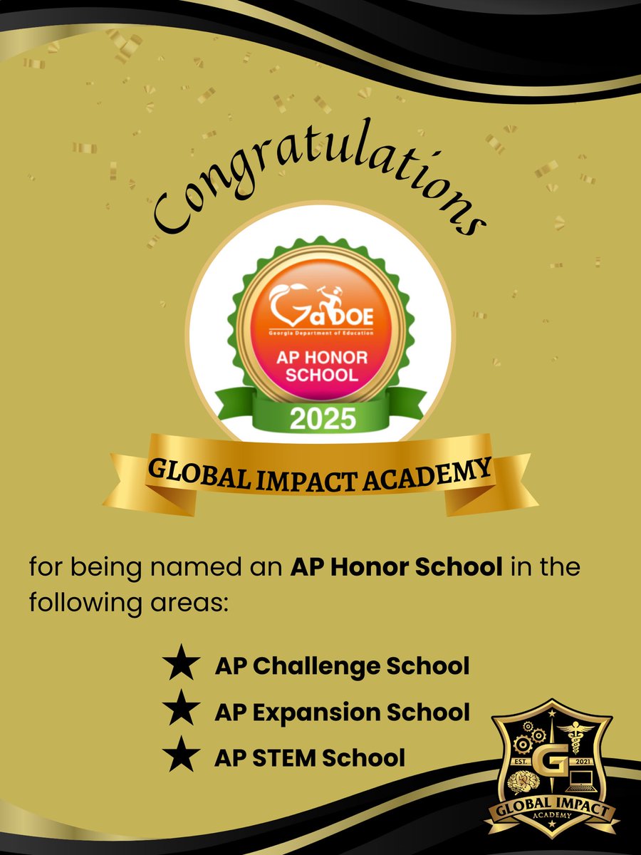 We are proud to announce our AP Honor Status from the <a href="/georgiadeptofed/">Georgia Department of Education</a>! A special shoutout to our AP Teachers for their efforts! Let’s go Global! <a href="/FultonCoSchools/">FultonCountySchools</a>