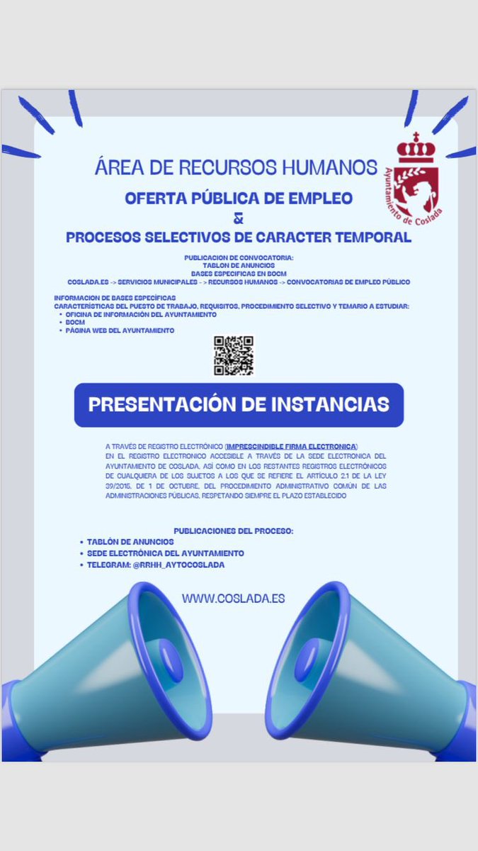 MarianaFGarzon's tweet photo. 📢⏳🔴OFERTA DE EMPLEO PÚBLICO ¿Quieres saber cómo se accede al empleo público en tu Ayuntamiento? #ForoEmpleaCoslada 
El Área de Recursos Humanos te lo explica el día 1️⃣9️⃣de marzo en stand del @Ayto_Coslada en el Teatro Municipal #RRHHAytoCoslada #Coslada @CosladaDesarrollo https://t.co/YAgvRVyqk4