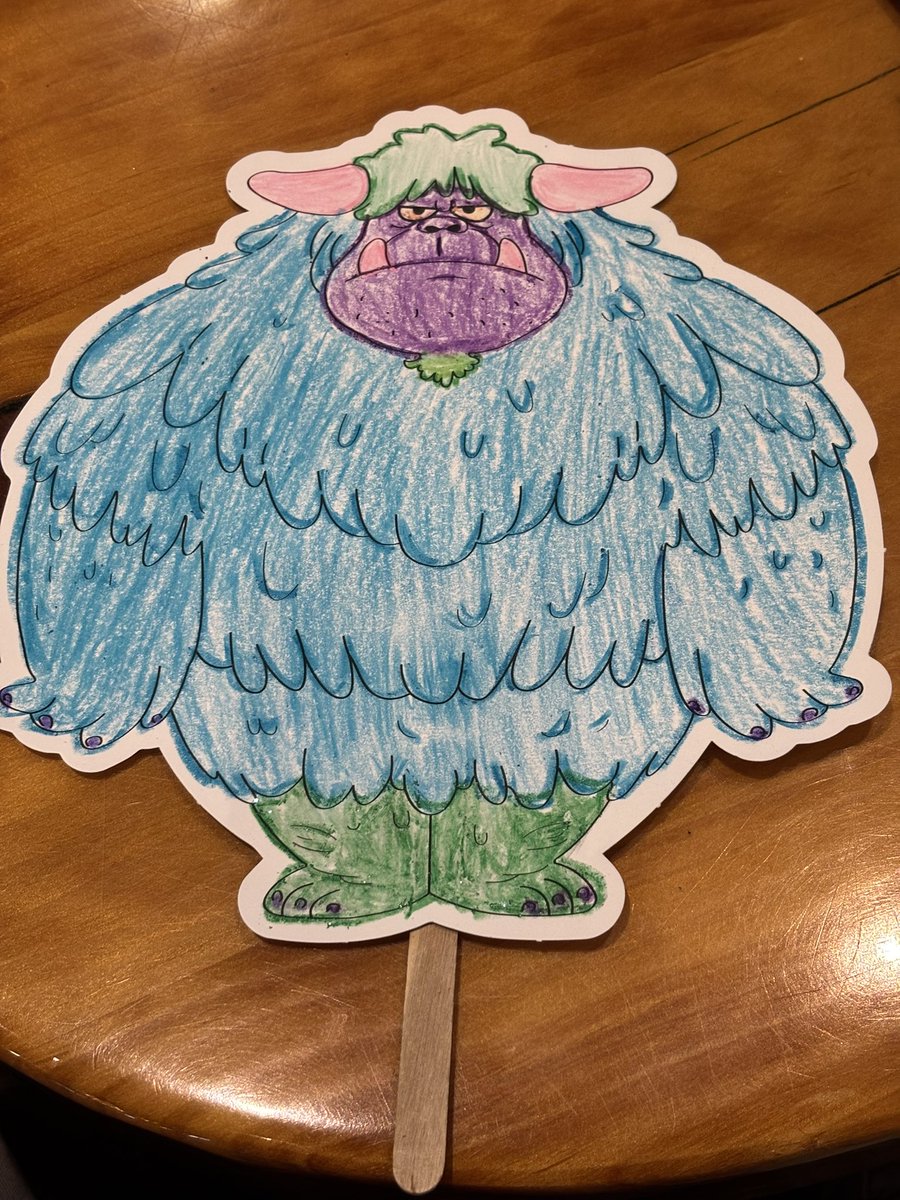 Original artwork by yours truly. I call it “Grog The Monster,” crayon and colored pencil on paper. A spring break vacation original with the kids. #SpringBreak #ParentLife