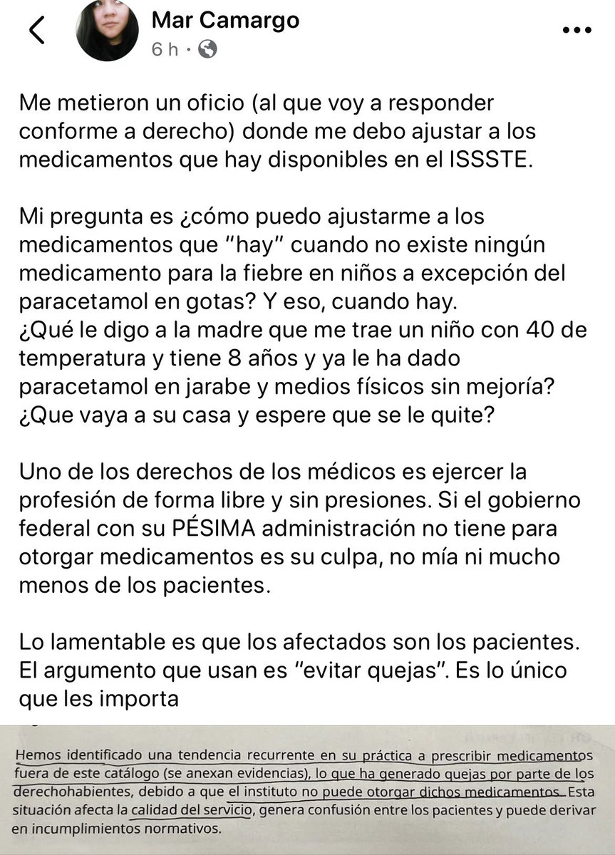Obligan en el <a href="/ISSSTE_mx/">ISSSTE</a> a personal médico solo a prescribir medicamentos disponibles a pacientes, o sea ninguno. Que poca.