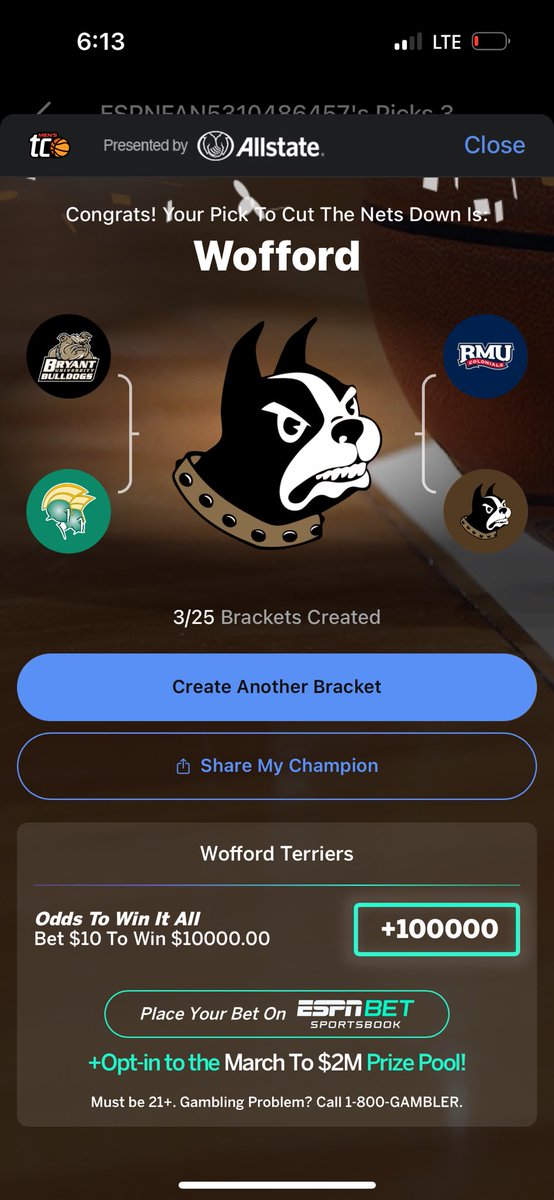 My picks for the men’s tournament go Terriers!!!!! <a href="/WoffordMBB/">Wofford Men's Basketball</a>