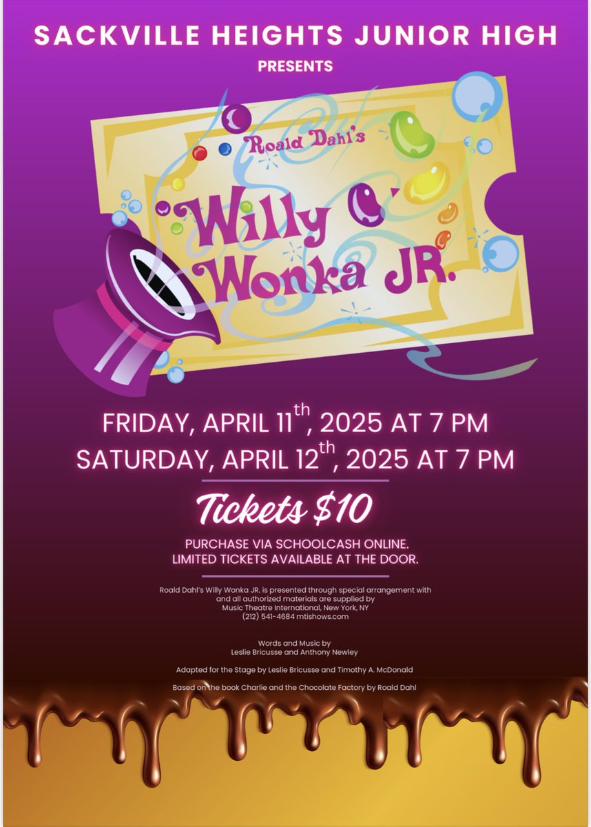 Tickets for Willy Wonka Jr. are now available for purchase on SchoolCash Online. <a href="/MsLegge1/">Ms. Legge</a>